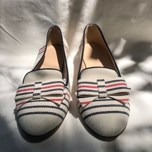 J Crew red white blue linen flats size 6